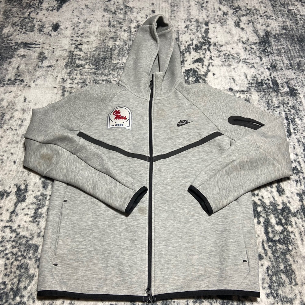 Nike Tech Fleece Ole Miss Rebels Full Zip Hoodie Mens Large Heather Grey Black